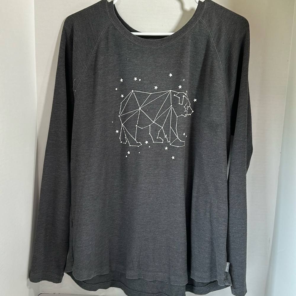 Eddie Bauer long sleeve waffle knit thermal size 2 extra large 2XL gray bear